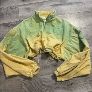 Urban Outfitters Green and Yellow Quarter-Zip Pullover